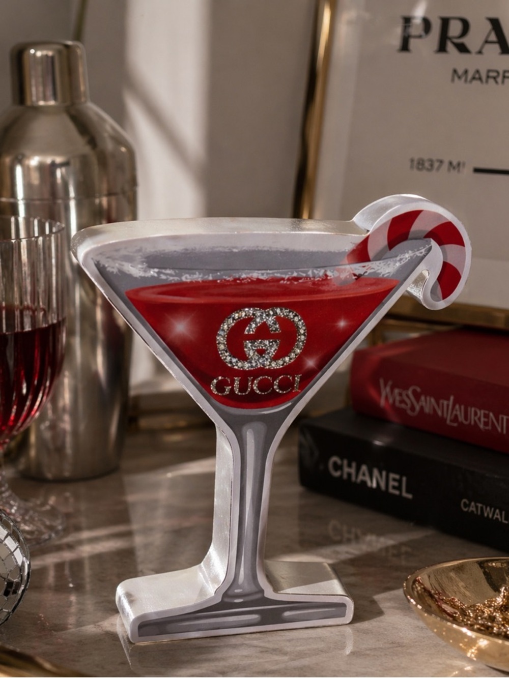 Gucci Red Martini Glass Art NWT